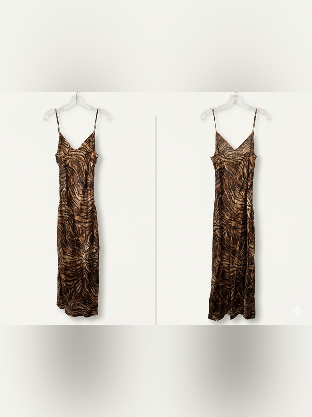 VS Tiger Print Maxi Slip Dress M Double High Slit Lattice Y2K Grunge Glam